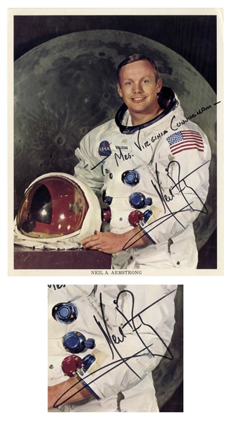 Neil Armstrong Signed 8'' x 10'' Apollo 11 White Space Suit Photo