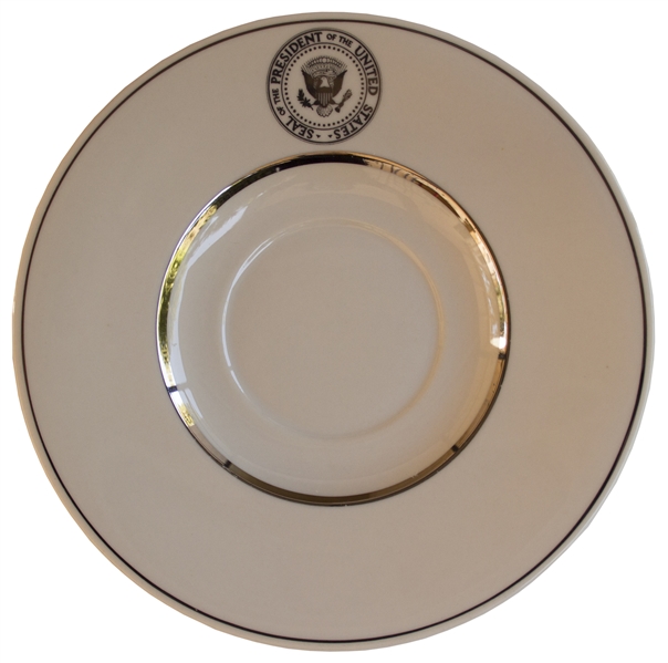 Tea Cup & Saucer From the Johnson, Nixon & Ford White Houses -- Rimmed in Silver & Likely Used on AF1