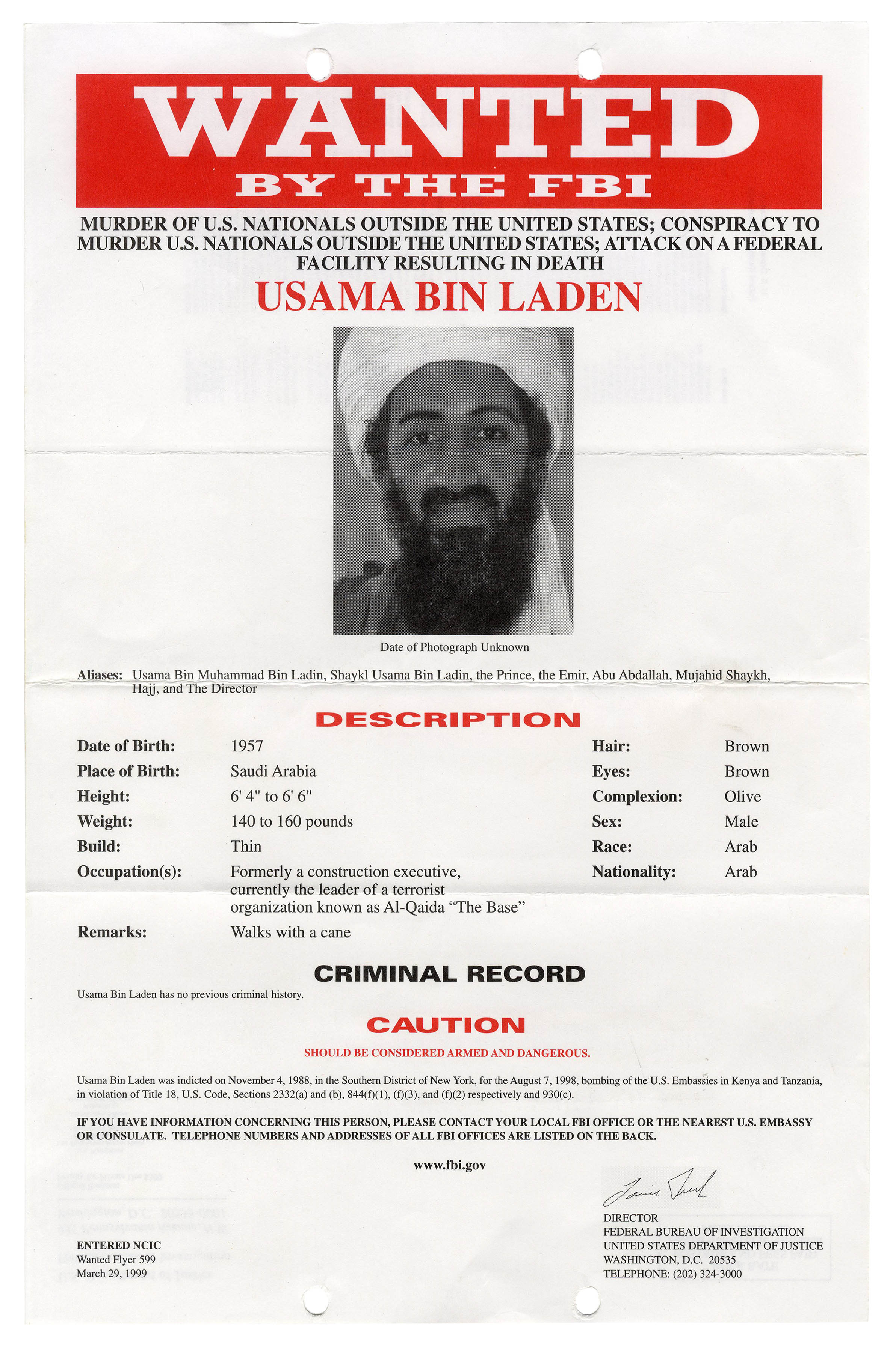 Lot Detail Rare ''Red'' Version of the Osama Bin Laden FBI Most