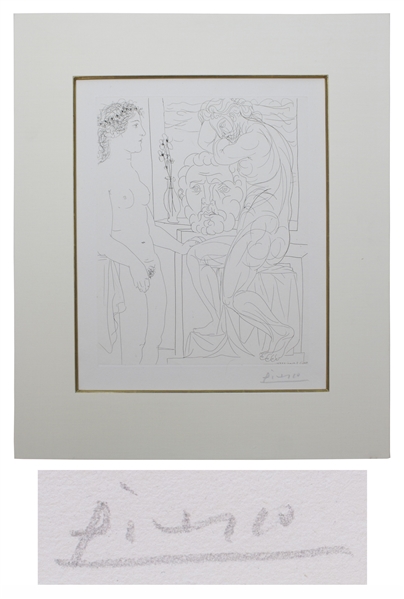 Pablo Picasso Signed ''Modèle nu et Sculptures'' Etching -- From the Desirable Vollard Suite of Etchings