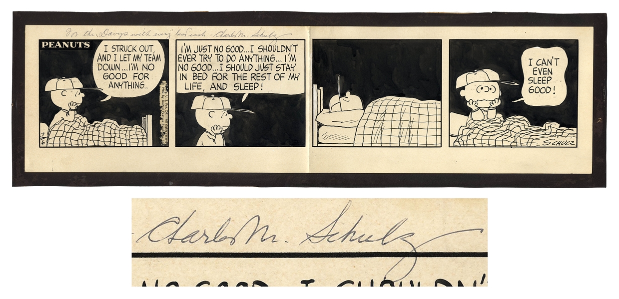 Charles Schulz Hand-Drawn ''Peanuts'' Comic Strip From 1965, Featuring Charlie Brown