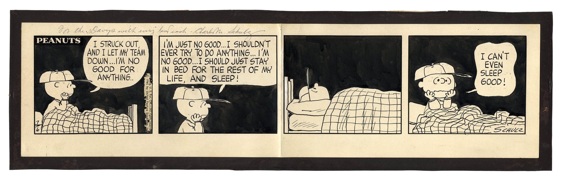 Charles Schulz Hand-Drawn ''Peanuts'' Comic Strip From 1965, Featuring Charlie Brown