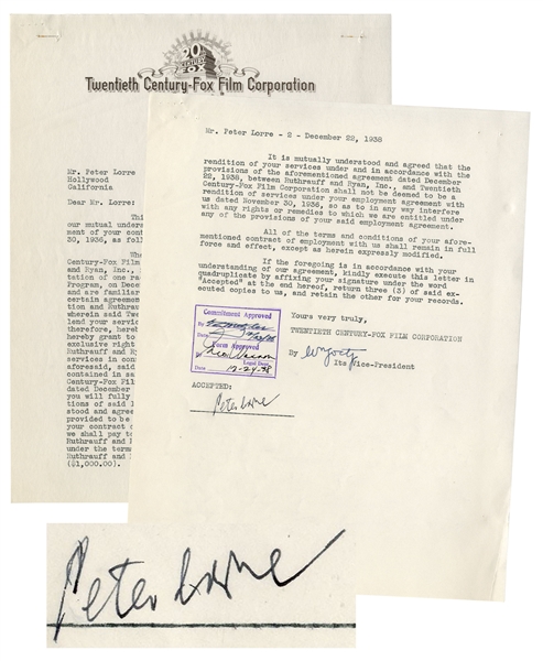Peter Lorre Contract Signed With 20th Century-Fox From 1938
