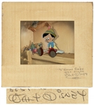 Walt Disney Signed Original Pinocchio Cel Featuring Pinocchio and Jiminy Cricket -- Measures 15 x 16 -- With Phil Sears COA