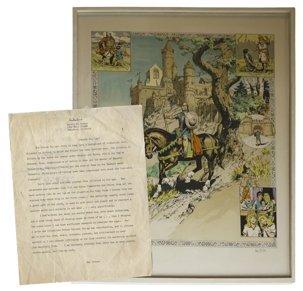 ''Prince Valiant'' Limited Edition Color Lithograph Signed by Hal Foster -- Along With Typed Letter Describing the Origins of Prince Valiant
