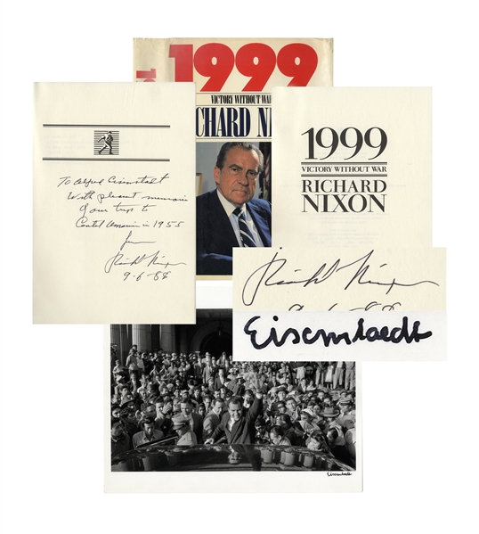 Alfred Eisenstaedt Signed Photo of Vice President Richard Nixon During His 1955 Trip to Central America -- Also With a Slide of Nixon by Eisenstaedt & a Nixon Signed Book