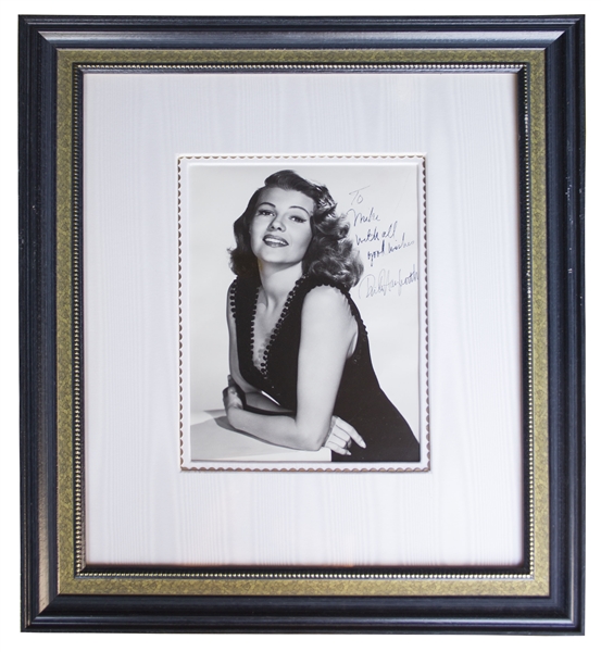 Rita Hayworth Signed 8'' x 10'' Photo, Beautifully Matted in Moire Silk -- With PSA/DNA COA