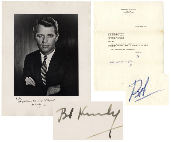 Robert Kennedy Signed 10'' x 12'' Photo & Letter Signed, With Additional Autograph Note Signed -- From November 1964 After He Won Election as New York Senator