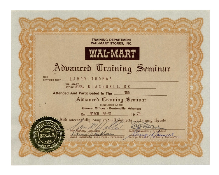 Sam Walton Signed Walmart Document From 1979