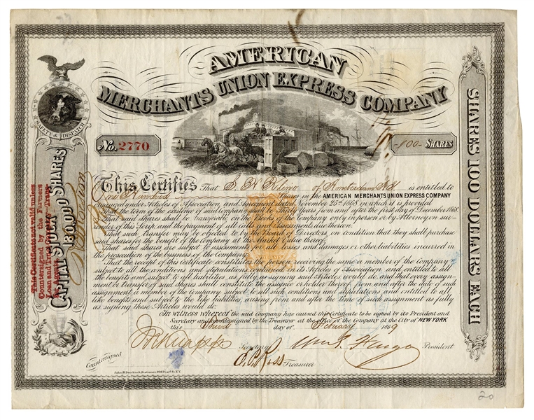 American Express Stock Signed by William Fargo of Wells Fargo Co.