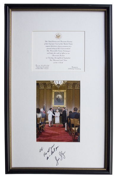 Supreme Court Justice Sonia Sotomayor Signed Photograph of Her Swearing-in Ceremony -- With Invitation From the Event