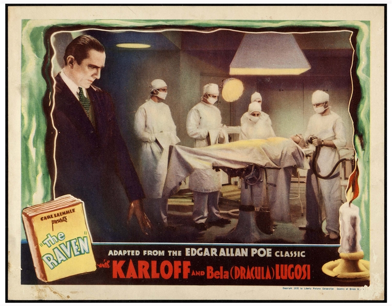 Edgar Allan Poe's ''The Raven'' Lobby Card from Universal's Classic 1935 Film Starring Boris Karloff & Bela Lugosi