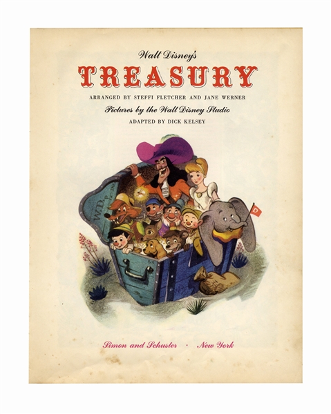 Walt Disney Signed Copy of the Disney book ''Treasury'' -- Large Signature Measures Over 8'' Long