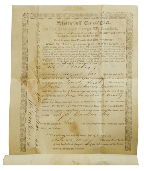 Georgia Gold Lottery Deed From 1832 -- Following the Georgia Gold Rush of 1829 & Ushering in the Trail of Tears