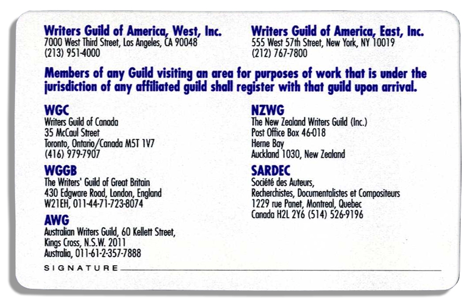 Milton Berle's WGA Membership Card