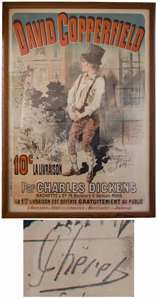 Large 19th Century Lithographic Poster of ''David Copperfield'' by Jules Cheret, Advertising the 1885 French Edition -- Measures 33.5'' x 48''