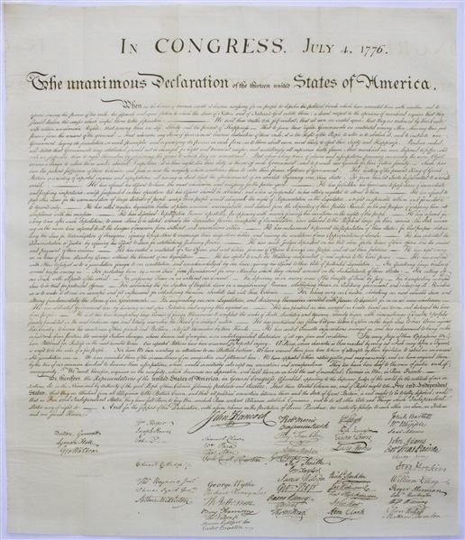 1833 Force Declaration of Independence From Original Copper Plate -- The Finest Copy We've Ever Encountered, in Exceptional Condition