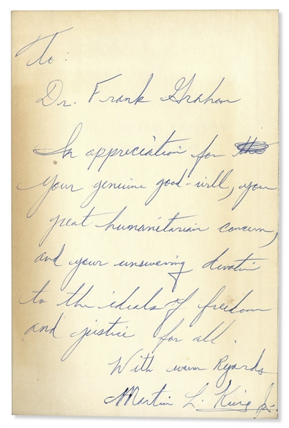 Martin Luther King Signed Stride Toward Freedom -- Inscribed to UNC President & United Nations Representative Frank Graham, …unswerving devotion to the ideals of freedom and justice for all…