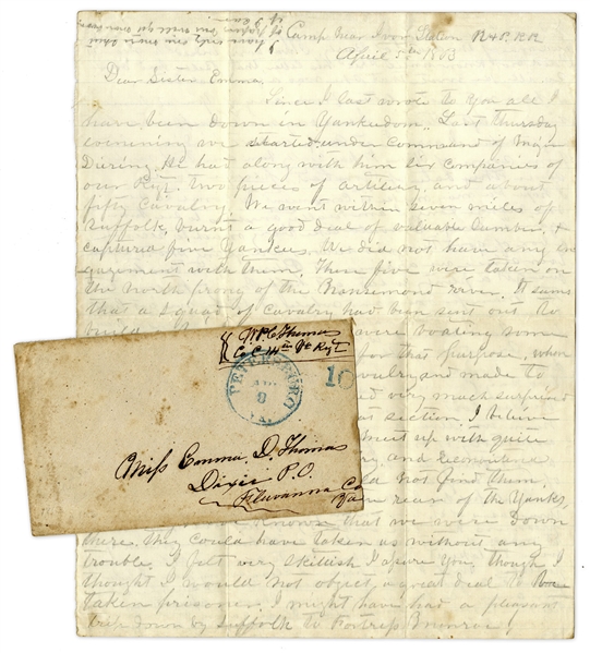 Civil War Letter by 14th Virginia Infantryman -- ''...been down to Yankeedom...burnt a good deal of valuable lumber & captured five Yankees...They were indeed very much surprised to see our men...''