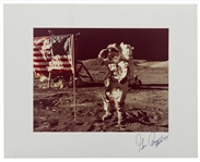Gene Cernan Signed 20 x 16 Photo Display of Cernan Saluting the U.S. Flag on the Moon During Apollo 17