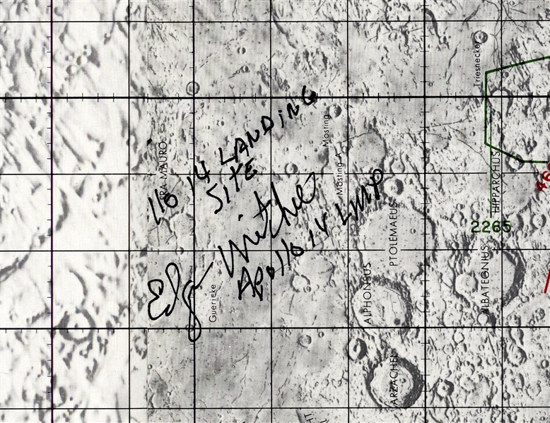 Edgar Mitchell Signed Lunar Map, Marking the Spot Where Apollo 14 Landed
