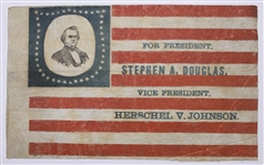 1860 Campaign Portrait Flag Banner for Stephen Douglas -- One of Less Than 10 Known Examples