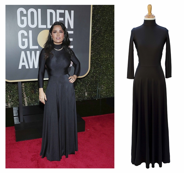 Salma Hayek's Balenciaga Gown Worn at the 75th Golden Globe Awards in 2018 -- Black Gown Sold to Benefit ''TIME'S UP''