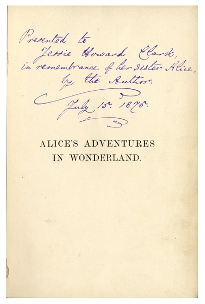Lewis Carroll Autograph Poem Signed in ''Alice's Adventures in Wonderland'' -- Carroll Cleverly Composes an Acrostic Poem Where the First Letter of Each Line Reveals a Message