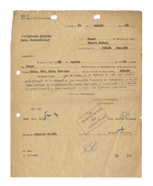 Che Guevara Document Signed From 1964 -- ''Revolutionarily''
