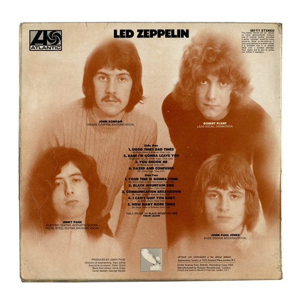 Led Zeppelin First Pressing of Their Debut Album -- With Turquoise Lettering