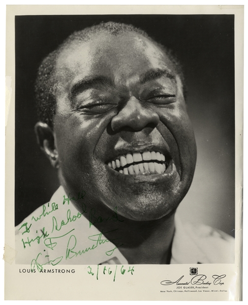 Louis Armstrong Signed 8'' x 10'' Photo of His Iconic Smile