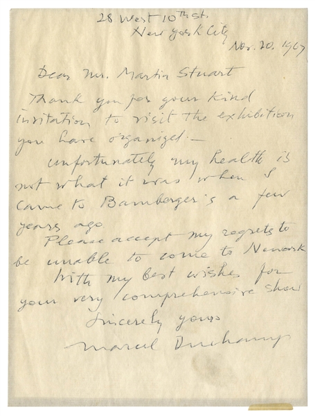 Marcel Duchamp Autograph Letter Signed -- Rare