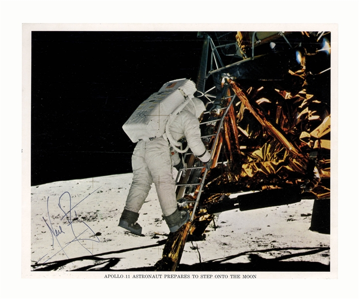 Neil Armstrong Signed 10'' x 8'' Photo Stepping Onto the Moon -- Uninscribed