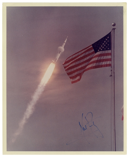 Neil Armstrong Signed 8'' x 10'' Apollo 11 Launch Photo -- With Steve Zarelli COA