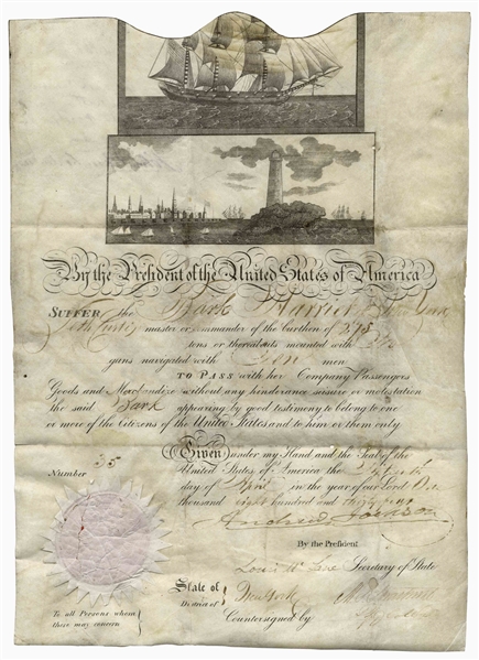 Andrew Jackson Ship's Passport Signed as President