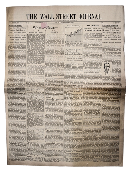 ''Wall Street Journal'' From 25 November 1963 -- Three Days After The Assassination of John F. Kennedy