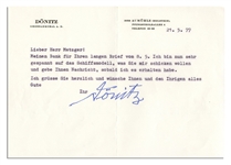 German Admiral Karl Donitz Typed Letter Signed -- Hitlers Successor Looks Forward to a Gift of a Model Ship