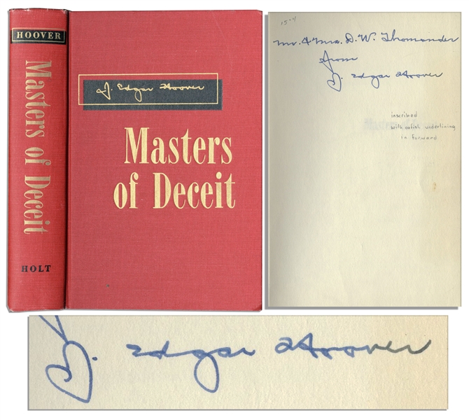 J. Edgar Hoover Signed First Edition of ''Masters of Deceit: The Story of Communism in America and How to Fight It''