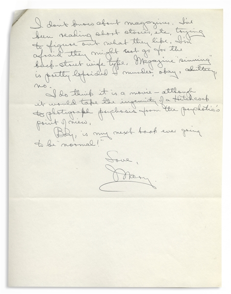 Mary Astor Autograph Letter Signed Regarding ''Goodbye, Darling - Be Happy'' -- ''...it would take the ingenuity of a Hitchcock to photograph psychosis from the psychotic's point of view...''