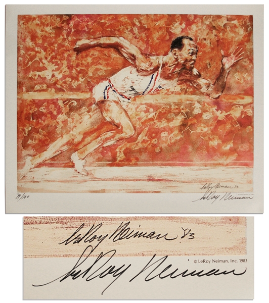 LeRoy Neiman Signed Lithograph of Jesse Owens From Owens' Estate -- Part of a Limited Edition of 100 Made Only for Friends & Family