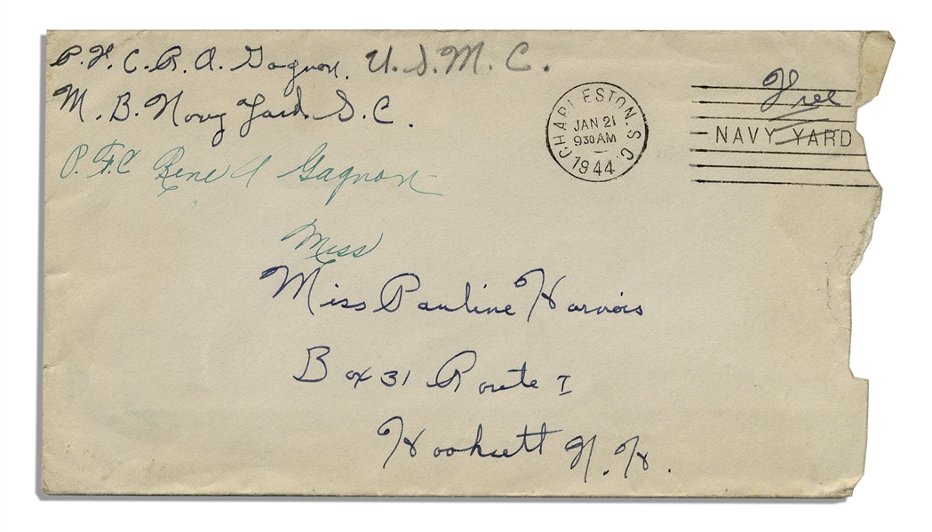 WWII Hero Rene Gagnon Autograph Letter Signed -- ''...about my furlough...just think of it in five more weeks exactly well be together again...''