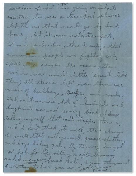 Iwo Jima Marine Rene Gagnon Autograph Letter Signed, With Signed Cover -- ''...you can't possibly imagine there's a war going on...as it is now lots of husbands and boyfriends are not coming back...''