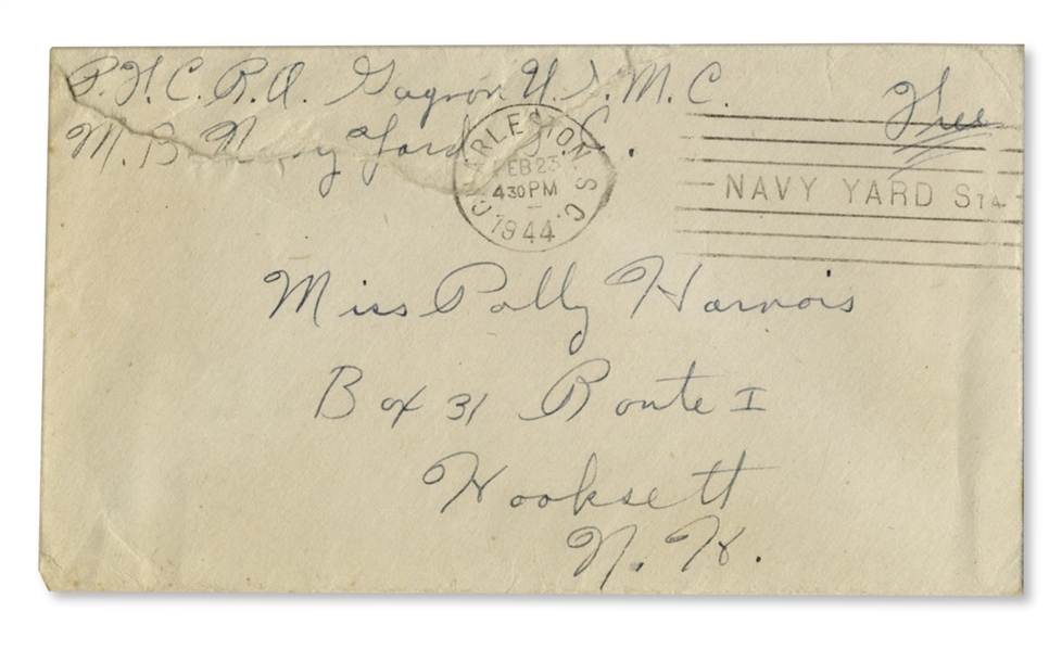 Iwo Jima Marine Rene Gagnon Autograph Letter Signed, With Signed Cover -- ''...you can't possibly imagine there's a war going on...as it is now lots of husbands and boyfriends are not coming back...''