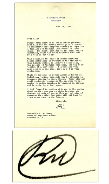 Richard Nixon Letter Signed as President Regarding Vietnam -- ''...this Administration to achieve a cease-fire, the release of American prisoners, and the negotiation of a just peace...''