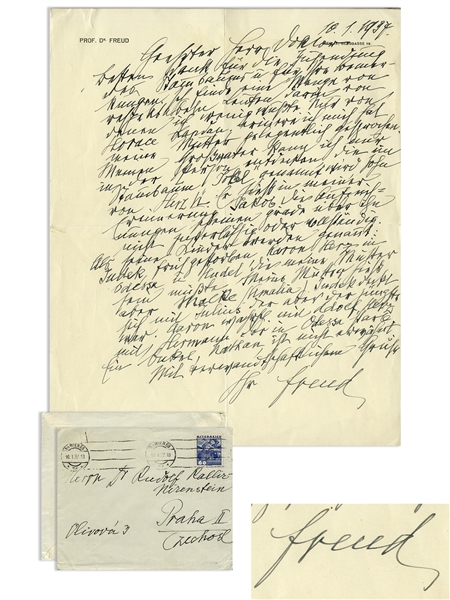Sigmund Freud Autograph Letter Signed From 1937 Regarding His Family Tree -- ''...I am finding a large number of respectable persons in there...''