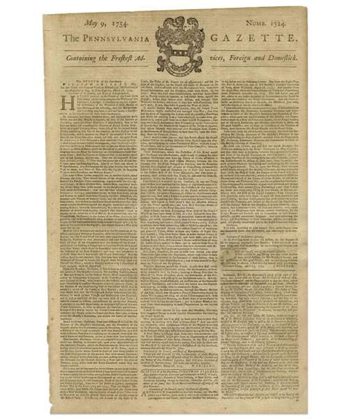 ''JOIN, or DIE'' Newspaper From Benjamin Franklin's ''Pennsylvania Gazette'' in 1754 -- The Most Influential Political Cartoon in America's History & Only Known Copy Apart From the Library of Congress