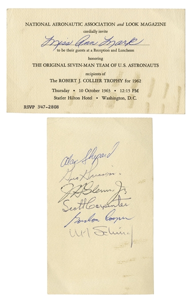 Mercury 7 Signed Invitation to Honor Them -- Signed by All 7 Except Deke Slayton
