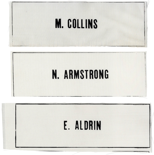 Apollo 11 Beta Cloth Name Tags for the Entire Crew -- Three Tags Reading ''N. ARMSTRONG'', ''E. ALDRIN'' and ''M. COLLINS''