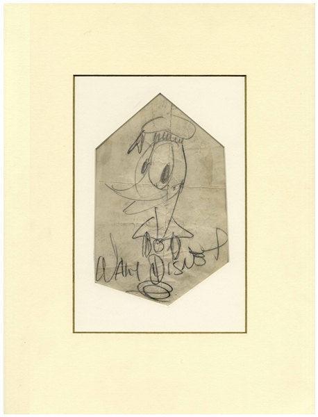 Walt Disney Hand-Drawn Sketch of Donald Duck, Signed by Disney -- With Phil Sears COA for Both Signature & Drawing