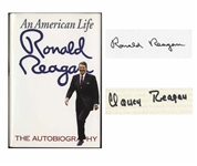 Ronald & Nancy Reagan Signed Copy of An American Life, Uniquely Signed by the First Couple -- With Beckett COA 